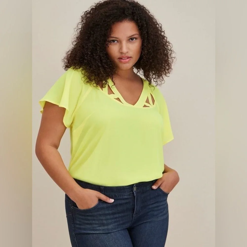 Georgette Cage Front Blouse Lemon Tonic Torrid size 3 (3X) - Picture 2 of 11